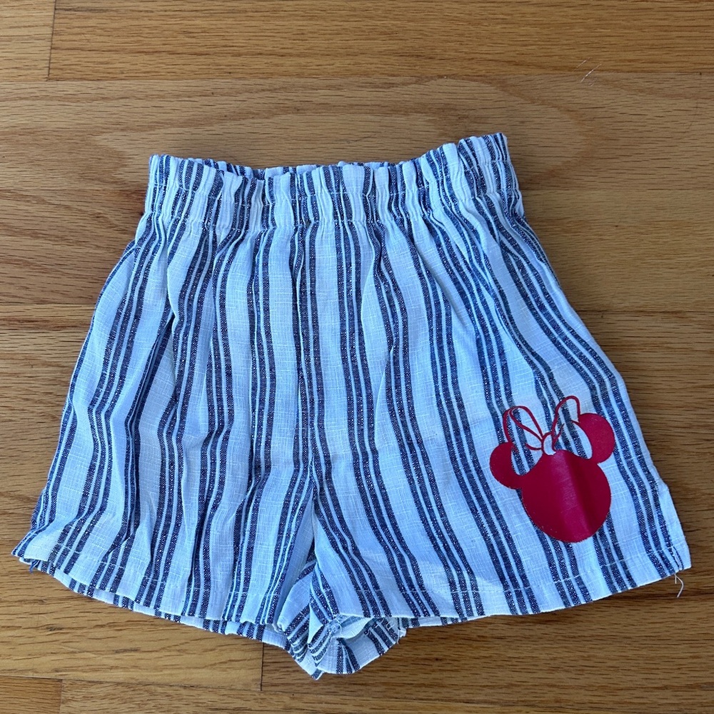 Disney Blue and White Striped Shorts with Red Minnie Accent